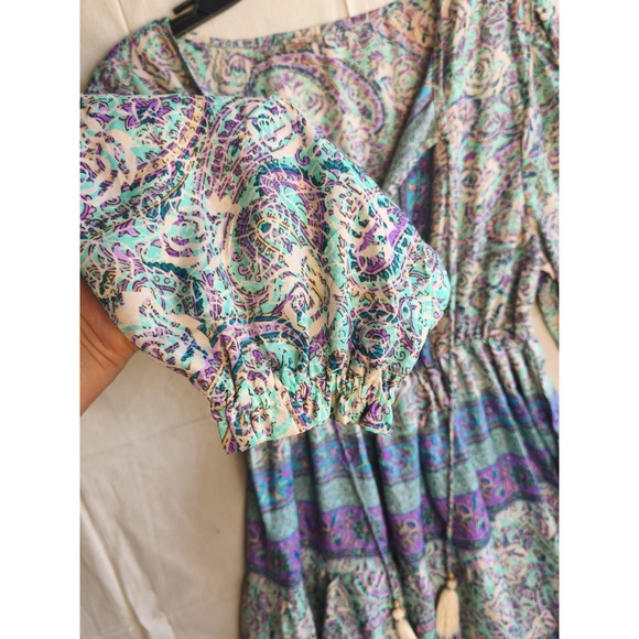 Paisley Silk Blend Boho Fairy Maxi Midi Dress Tassel Hippie Festival One Size - Picture 5 of 8